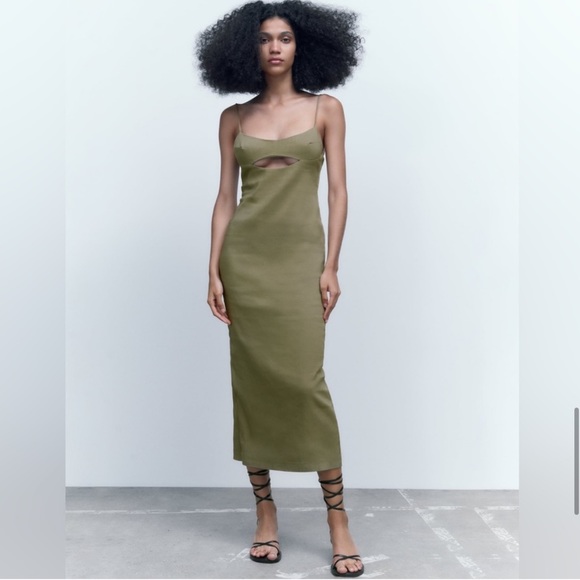 NWT Zara Cut Out Linen Blend Dress - Picture 2 of 13